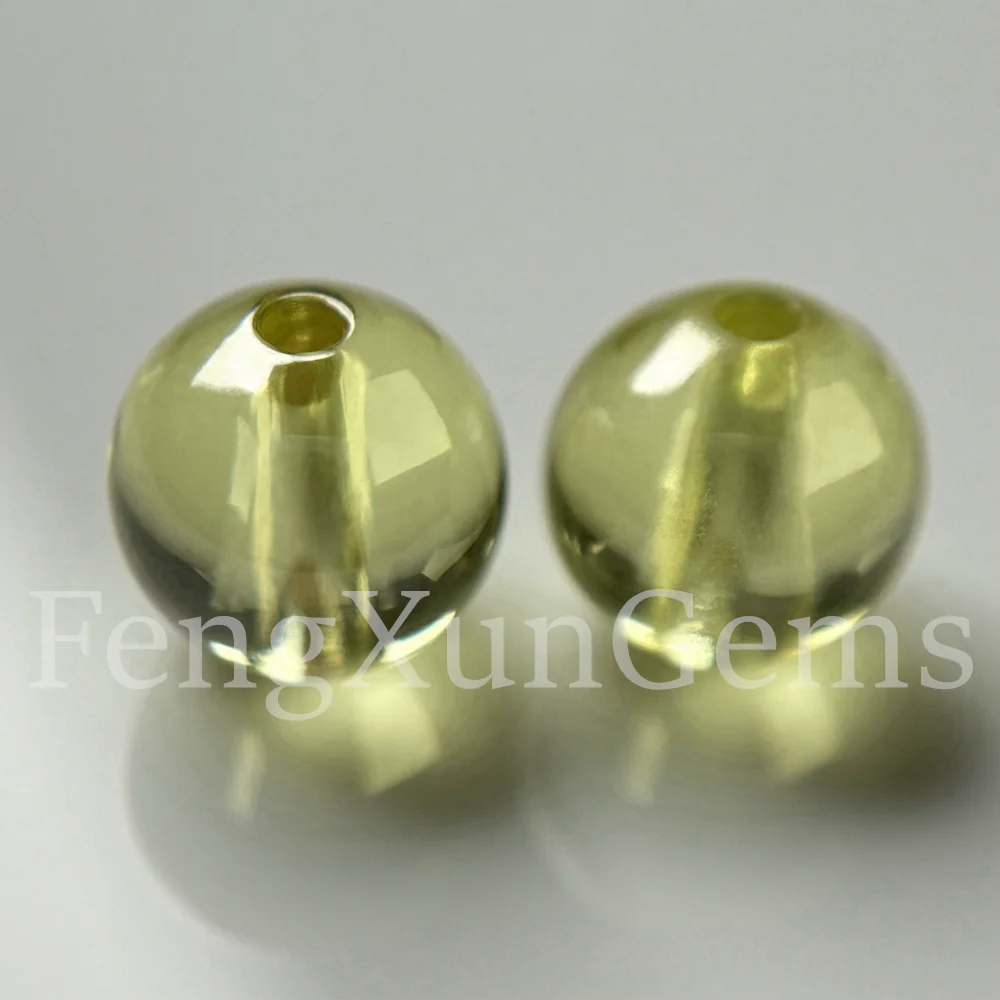 Round Ball Single Hole Spherical Beads Loose Cubic Zirconia Gems Olive Yellow AAAAA Stone for Jewelry making