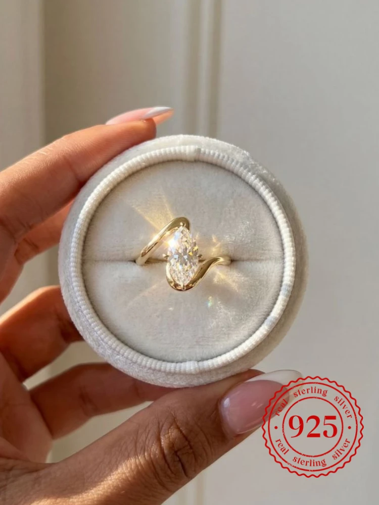 

925 Sterling Silver Twisted Marquise Zircon Ring for Women Anniversary Wedding Party Luxury Fashion High Quality Fine Jewelry