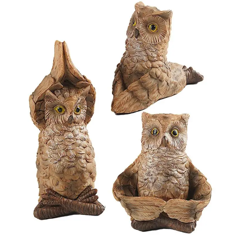 

Meditating Owl Statue Figurine | 3pcs Resin Statue Buddha Figurine | Zen Yoga Garden Statue Meditating Animal Outdoor Statue