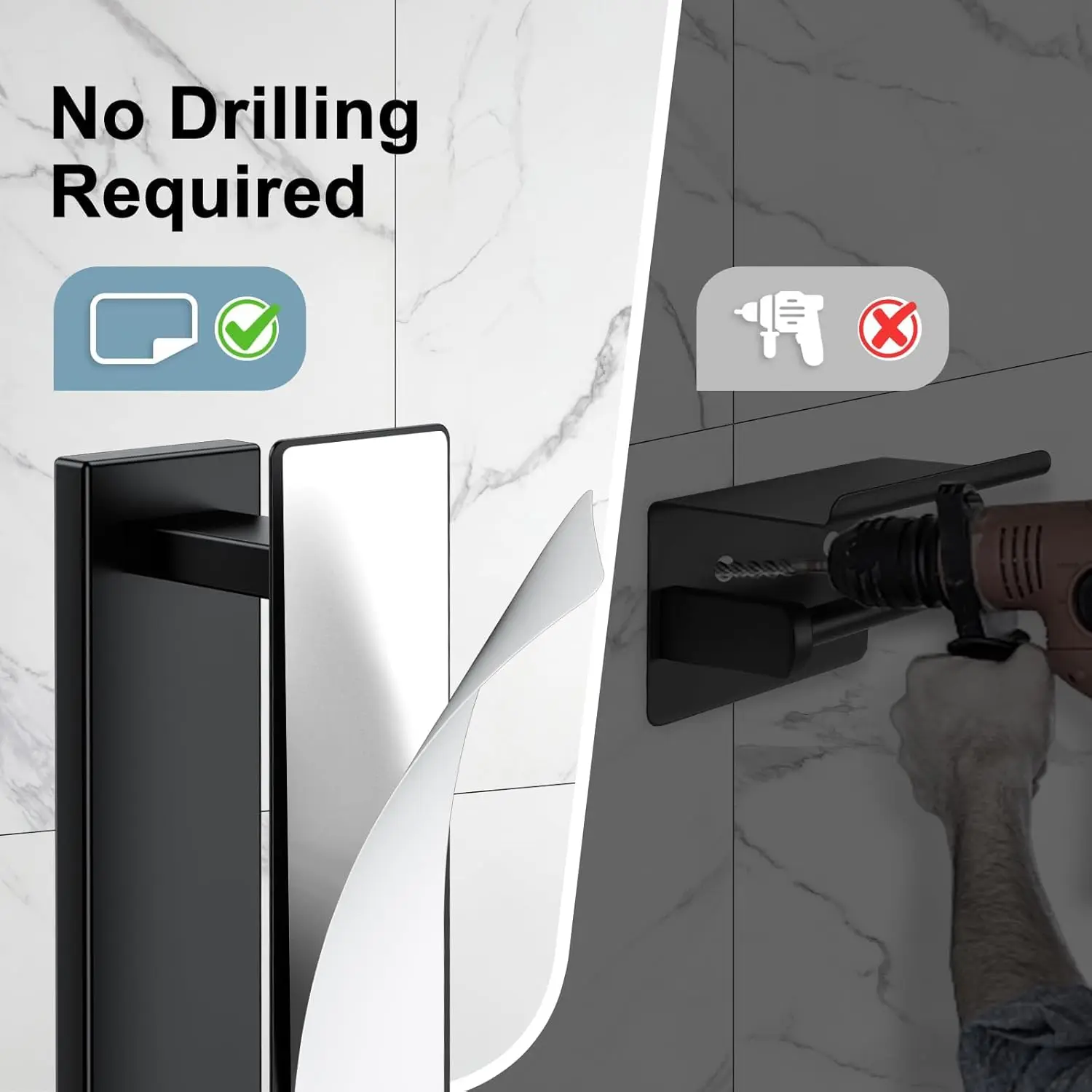 Czarny, nierdzewny uchwyt na ręczniki, bez wiercenia, ścienny, półka na ręczniki pod prysznic, samoprzylepny wieszak na ręczniki kuchenne, listwa na ręczniki, wieszak na ręczniki łazienkowe.