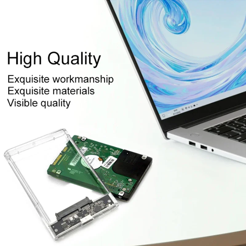 3.0/2.0 HDD Enclosure 2.5inch SATA SSD Hard Drive Case with 5Gbps Transfer Speed and Transparent Design Mobile External Housing