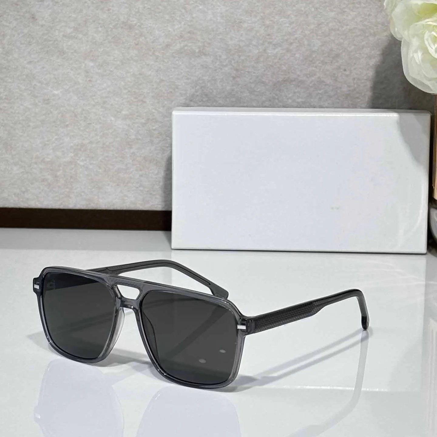 メンズ・ハイストリート・ダブルブリッジ・パイロットサングラス、オリジナル高級クラフト、最高品質のべっ甲柄アセテートソーラーグラス（女性用）