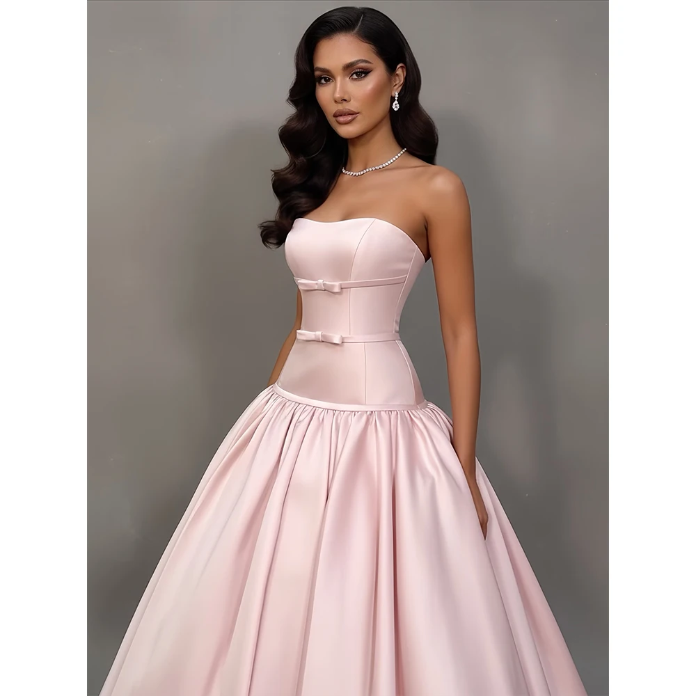 MVOZEIN Blush Pink Satin Evening Dresses Off the Shoulder Elegant Party Dresses Ball Gown Wedding Guest Dresses