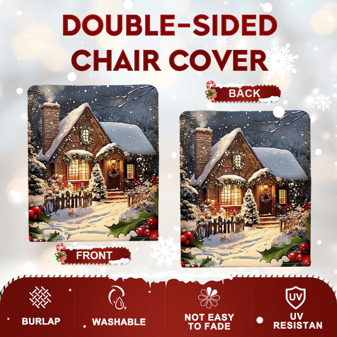 Christmas Cottage Covers Chair Cover Slipcovers Set of 2/4/6 100% Polyester Dining Room Office Banquet Chair Protective Cover
