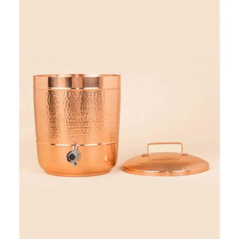 Hammered Copper Water Storage Tank 8L With Tap & Lid Large‑Capacity Handmade Water Dispenser Household Drinking Water Container
