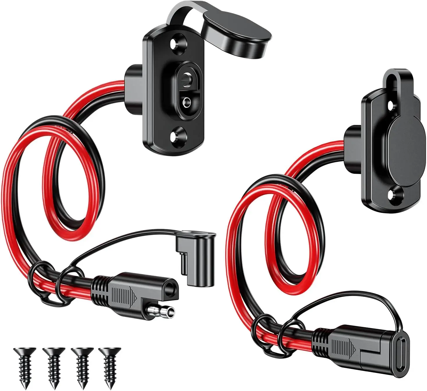 2-Pack SAE Quick Connector Cables, 1FT 12AWG Waterproof Extension for Solar Panels, Generators & Battery Chargers