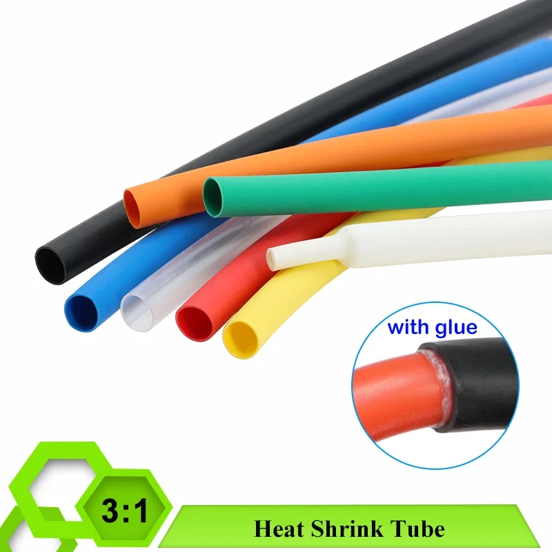 

2M 3:1 Heat Shrink Tube With Glue 1.6~65mm Insulated Electrical Wire Protect Wrap Sleeve Sheath Heat Shrinkable Cable Cover Case