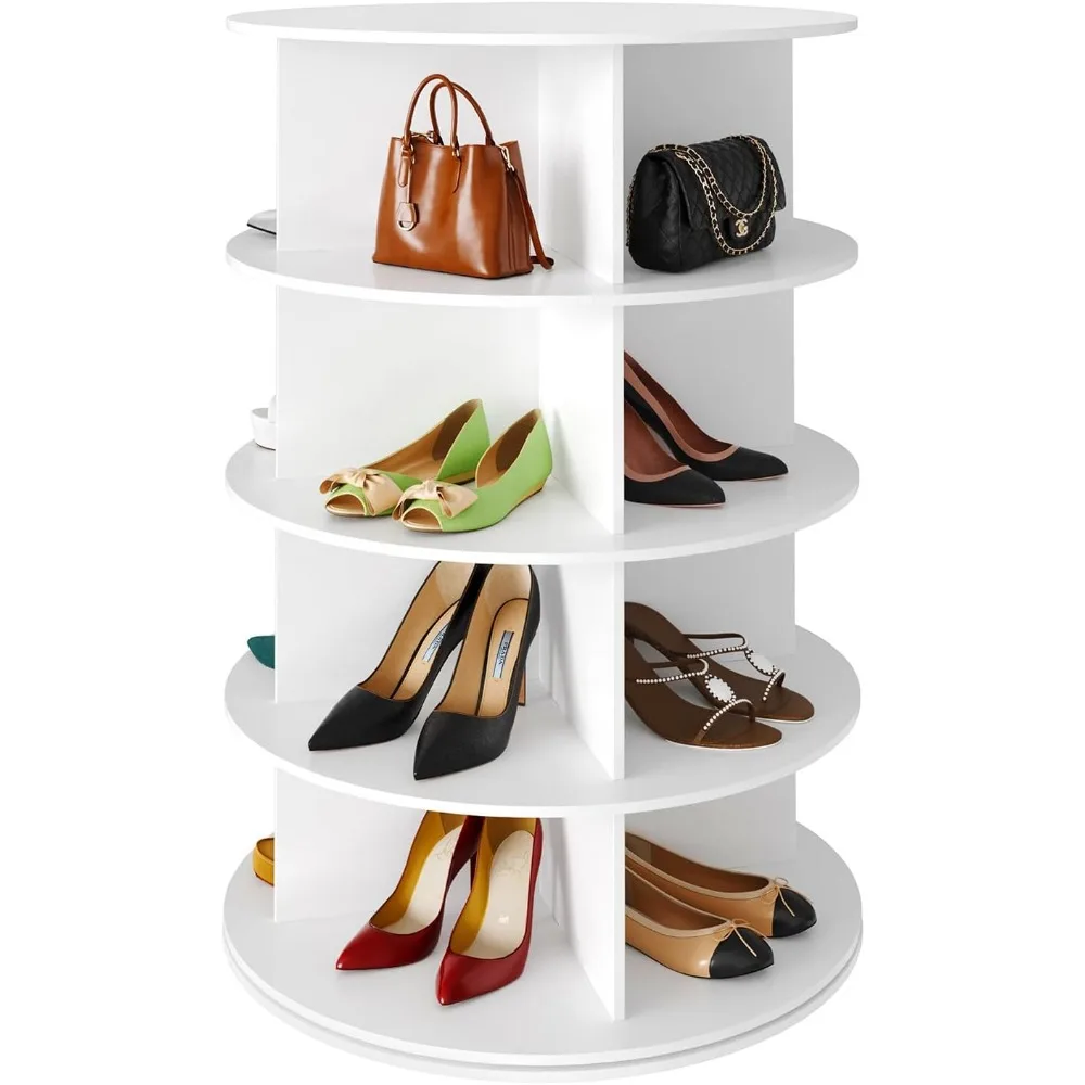 4 Tier Rotating Shoe Rack Tower, Spinning Shoe Display Lazy Susan, Revolving 360 Shoe Rack Storage Round Carousel