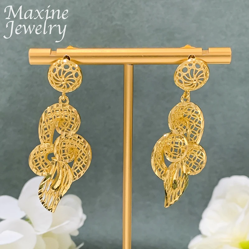 Italian Hollow Luxury Original 18K Gold Plated Jewelry Set Chunky Necklace Drop Earrings for Women Party Bridal Wedding Gifts