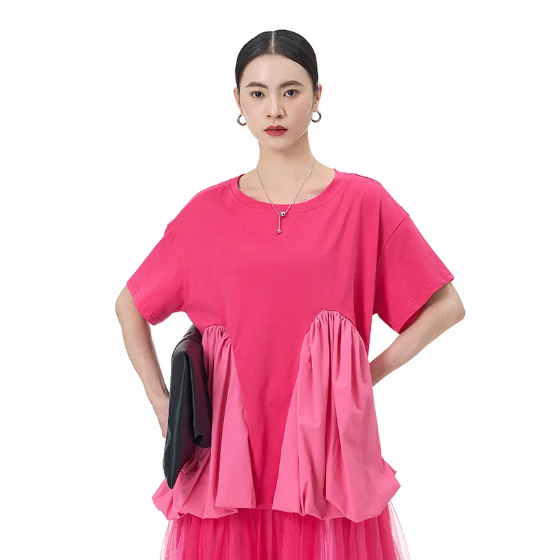 "تي شيرت صيفي كبير الحجم بجيب 2025 - بلوزة نسائية فضفاضة مقاس كبير"