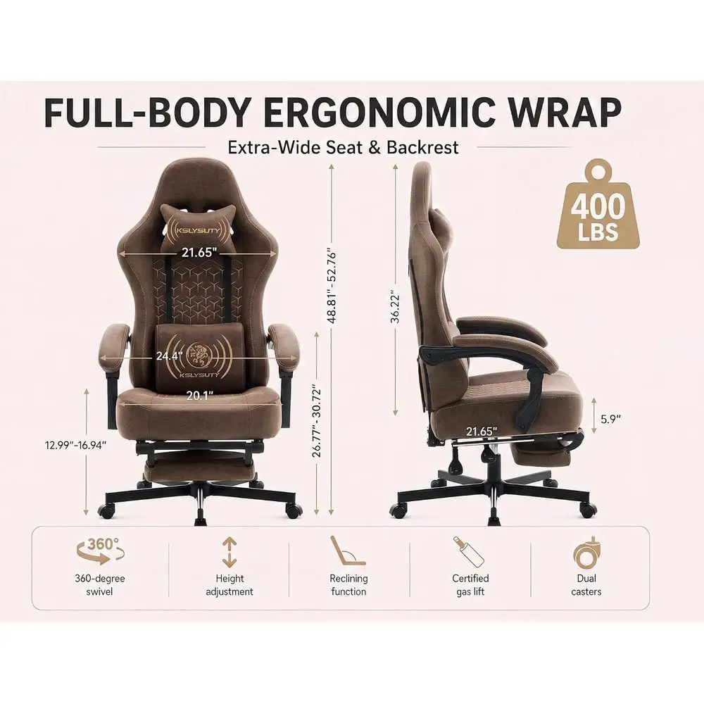 Oice Desk Computer Gaming Chair or Adults, Ergonomic High Back Gamer Chair with Massage and ket Spring Cushion, Swivel Comy Vide