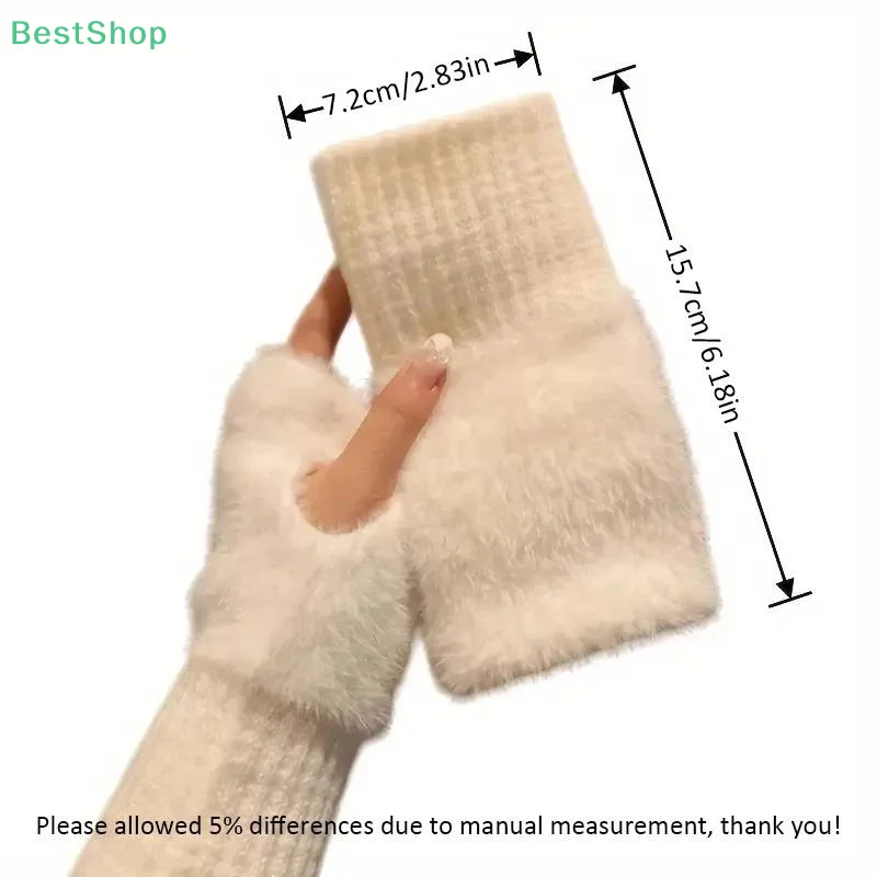 ♥Winter Soft Half-Finger Gloves For Women Plush Knitted Fingerless Gloves Wrist Mittens Writting