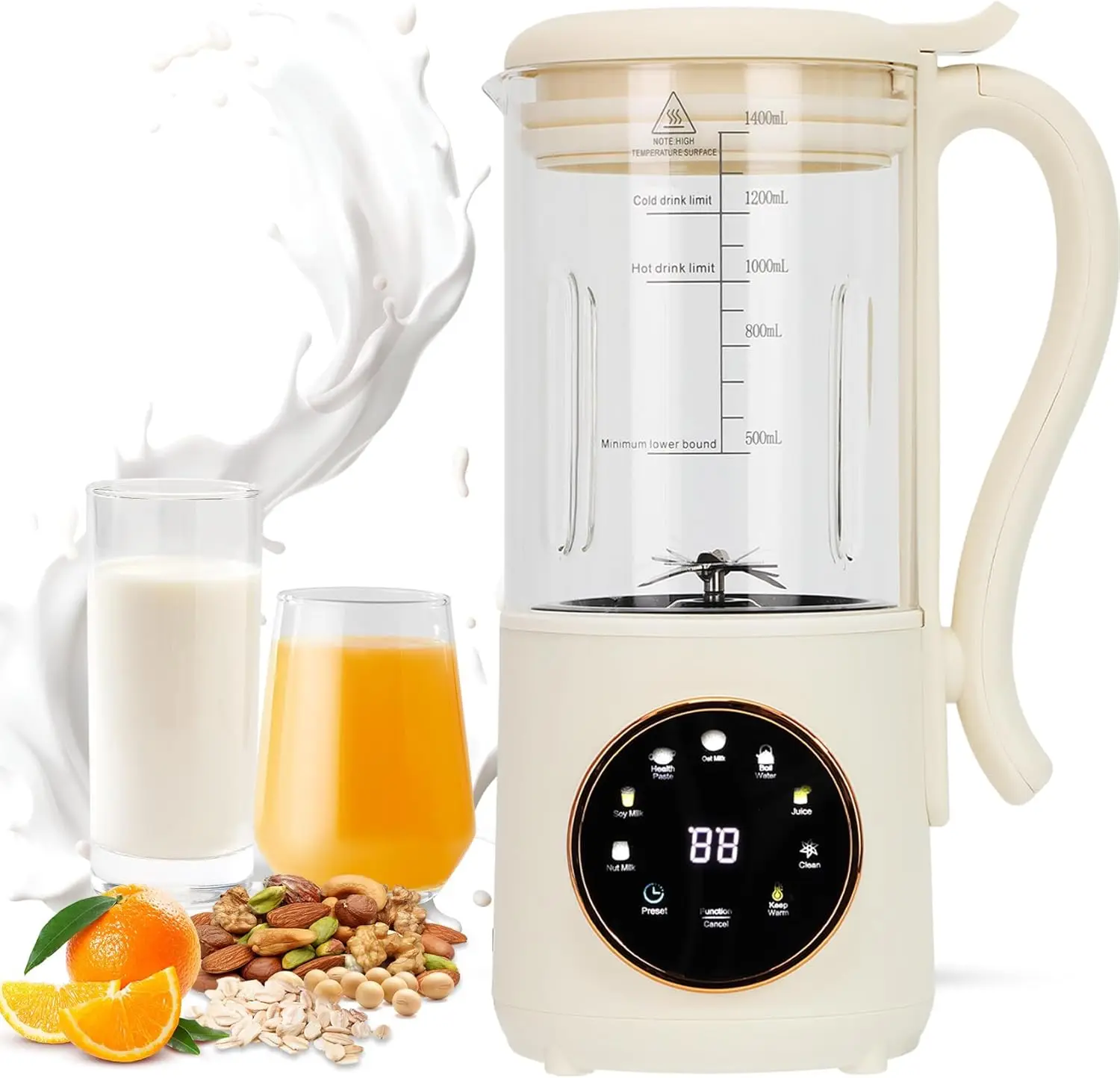 

9 in 1 Automatic Soy Milk Maker, 47oz (1400ml) Nut Milk Maker, with Self-Cleaning, 16 Blades Makes Almond Milk, Oat Milk, Plant