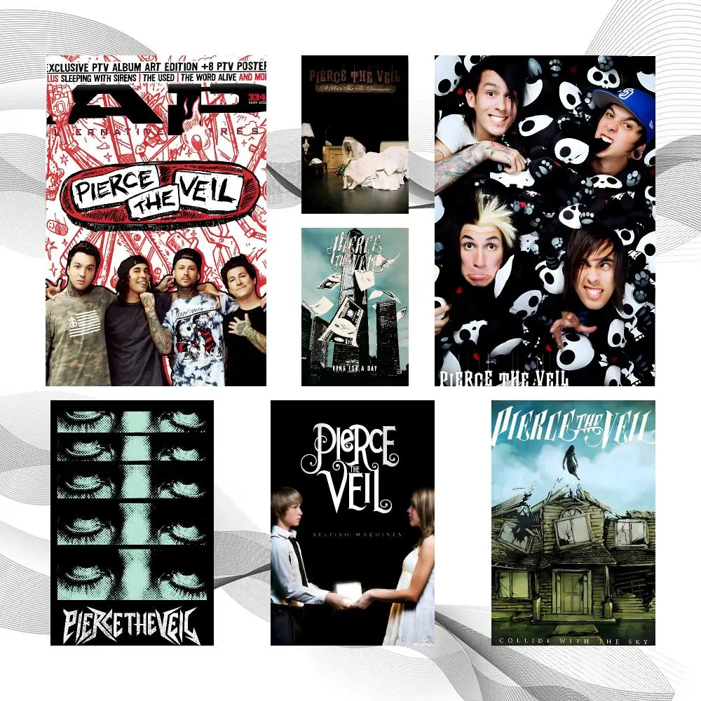 Music Popular P-Pierce The Veil Poster Peel And Stick Wall Art Self Adhesive PP Waterproof Wall Decor Living Room Bedroom Gift