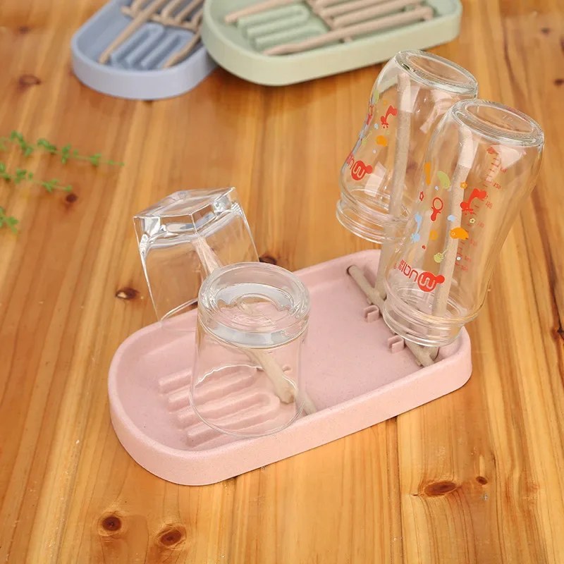 Baby Bottle Wheat Straw Drying Rack Feeding Cup Holder Removable Rack Cleaning Pacifiers Accessories Storage Drying Shelf Clean