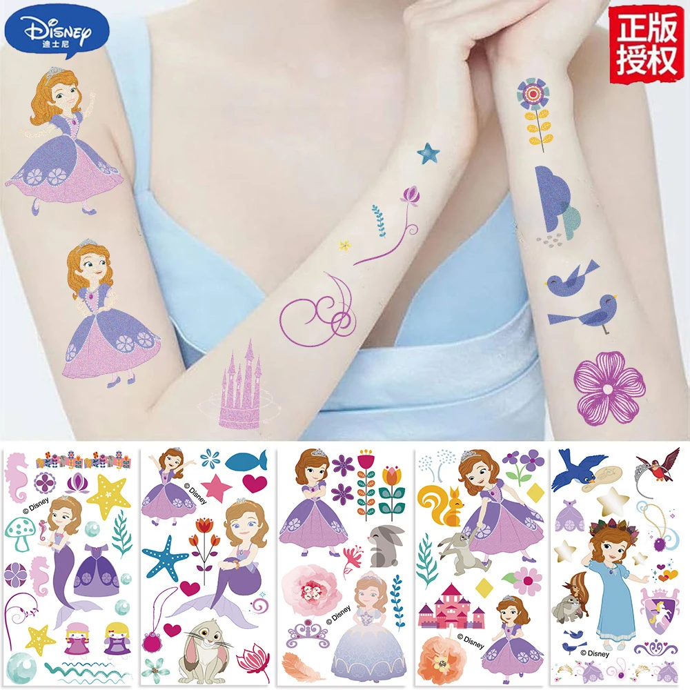 10pcs Disney Anime Sofia Tattoo Stickers Cute Cartoon Princess Waterproof Temporary Tattoos Decals for Kids Body Arm Decoration