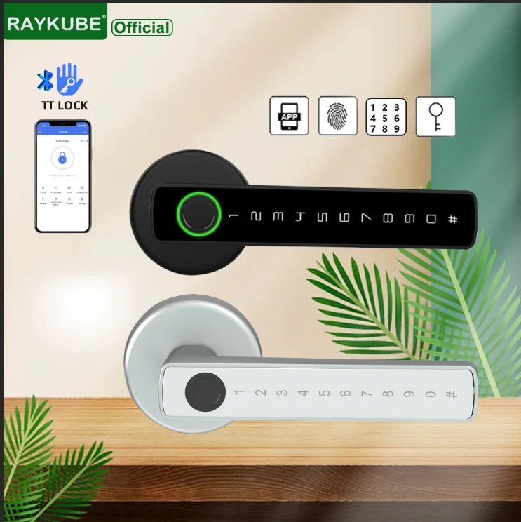 RAYKUBE M5 TT 잠금 BLE 지문 문짝 잠금, 비밀번호, 키, TT 잠금 앱, 침실용 통로 모드 잠금 해제