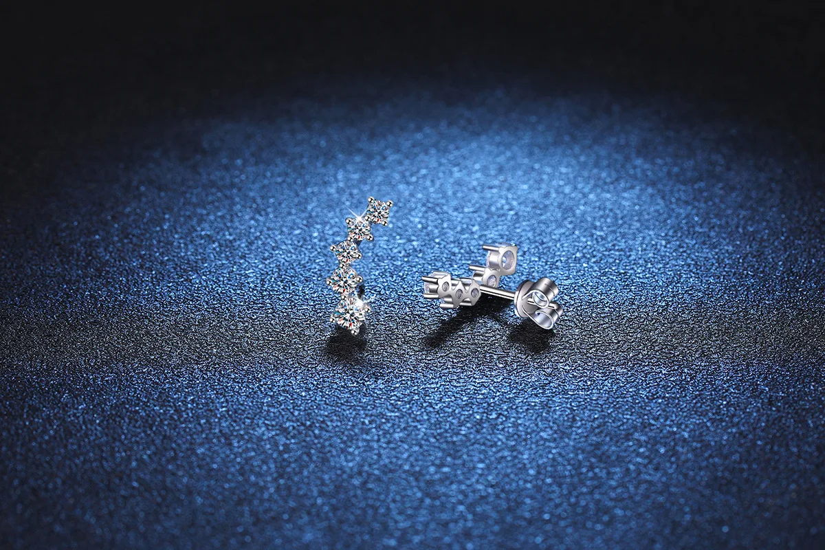 LioraGem Geometric Curved Full-Diamond Earrings for Women, Elegant Moissanite Smile Earrings Platinum PT950 Stamp