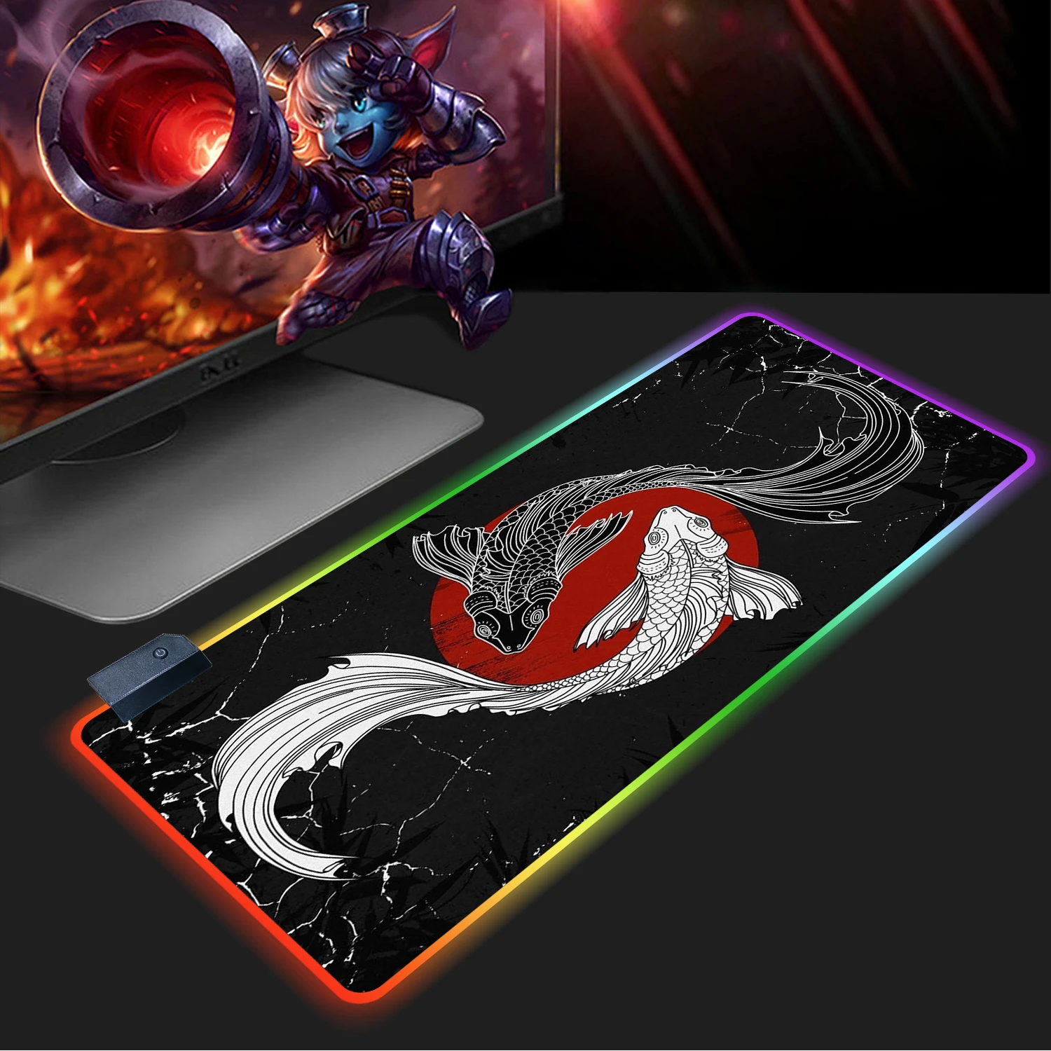 

Large Mouse Pad Tai Chi RGB Gaming Mouse Pad with 14 Light Mode,Non-Slip Base Computer Keyboard Desk Pad,Big Game Mousepad