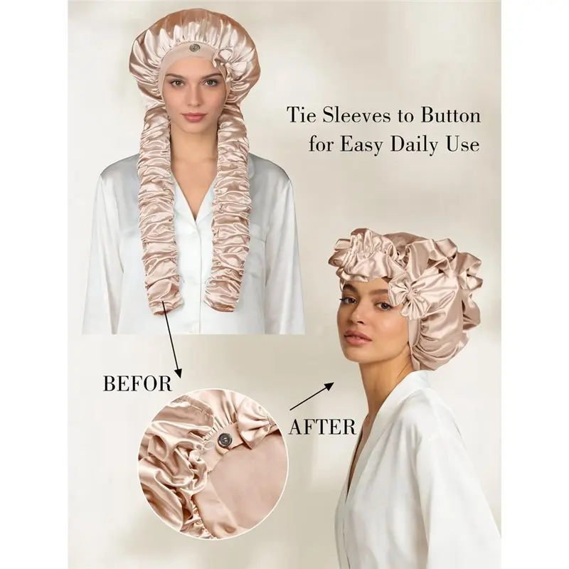 For Sleeping Heatless Curl Satin Bonnet No-Slip Design Featuring Long Curling Ribbons For Braids& Long Hair