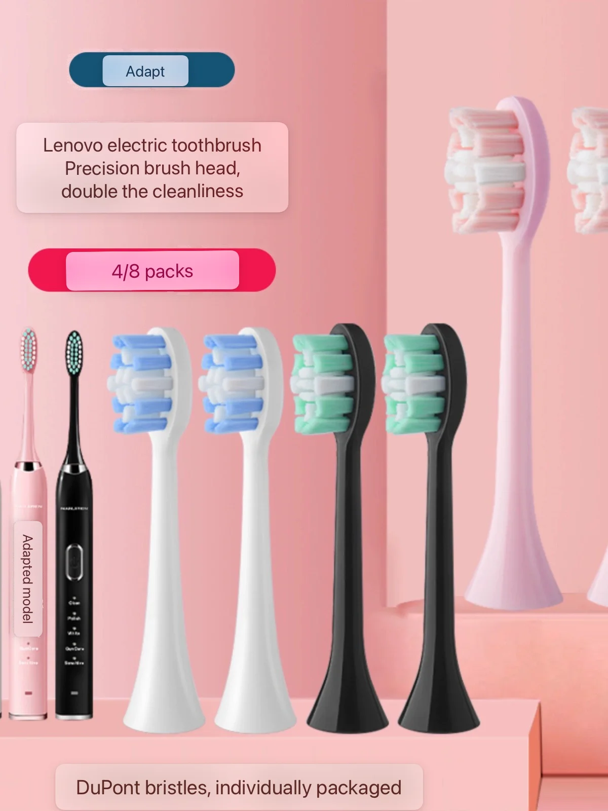 8pcs Replacement Toothbrush Heads For LENOVO B002DC/B009DC/B001/B004/B005/B006 Brush Heads DuPont