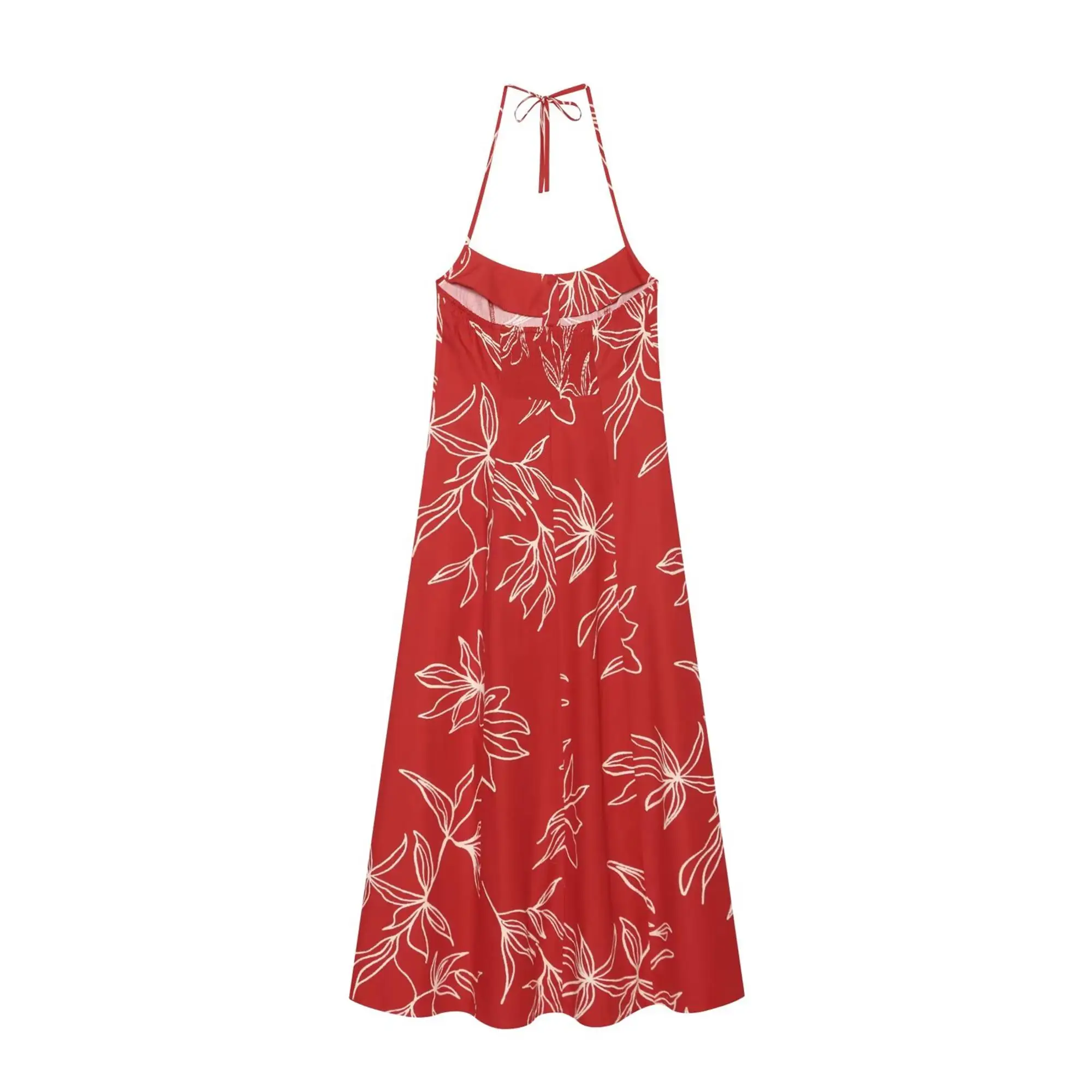 Damen Strandkleid mit Print, Neckholder, rückenfrei, trendiges ärmelloses langes Kleid, neue Mode 2026, Sommerurlaub, Freizeitkleid für Damen – Detail 3