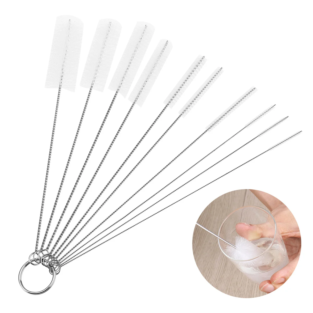 10Pcs 20cm Long Nylon Tube Brushes 2-24mm Diameters for Drinking Straws Glasses Keyboards Jewelry Brush Nylon Tube Brush