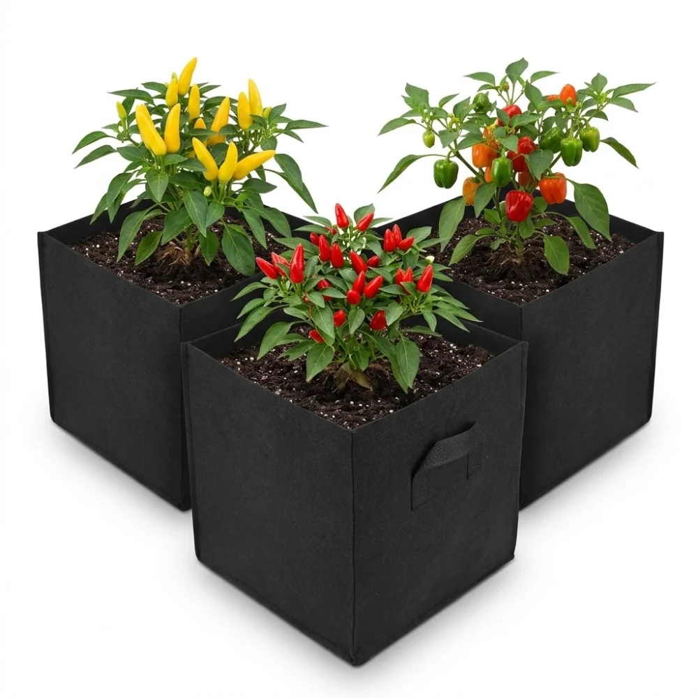3PCS Felt Growth Bag 20 x 20 x 20 cm 25 x 25 x 25 cm Planting Bag with Handles Square Planter Nursery Bag Indoor Gardening