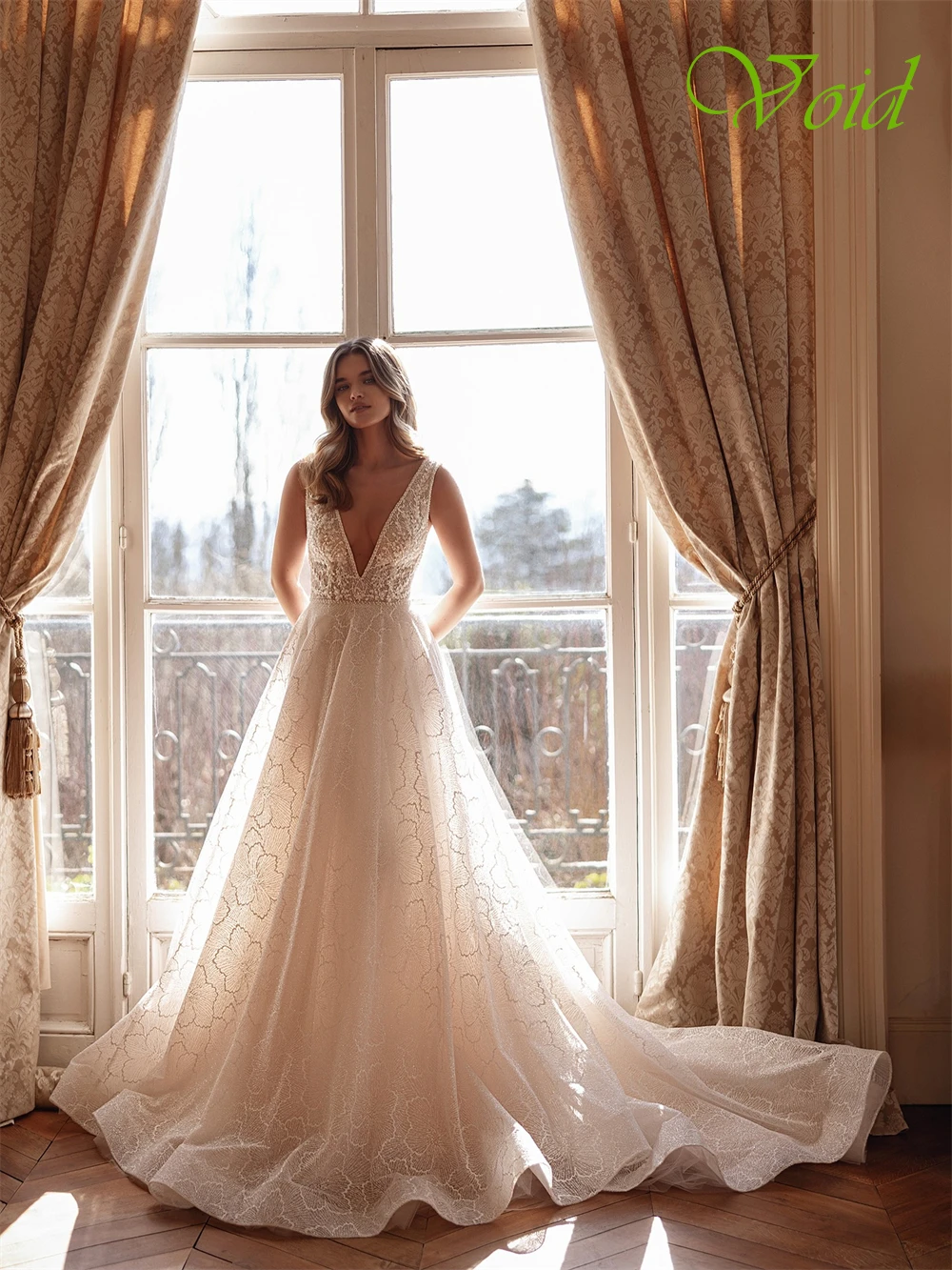 فستان زفاف أورجانزا مثير عاجي مخصص رسمي على شكل حرف v بدون أكمام رداء de mariée حالمة على شكل حرف a ذيل محكمة فيستدو دي نوفيا #5