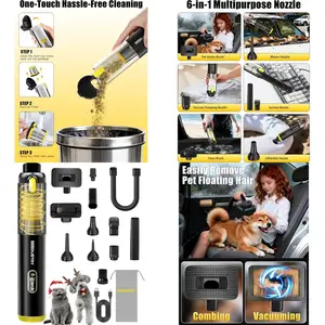 Portable Cordless Mini Vacuum for Cars, Pets, and Home with 3 Suction Modes and 6 Multipurpose Nozzles