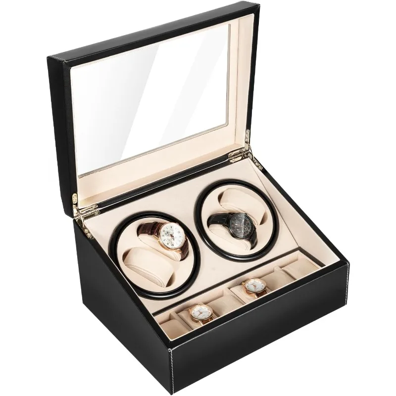 

Watch Winder Box with Silent Bidirectional Motor, 4 Rotating +6 Storage Compartments, 10dB Quiet Automatic Watch Winder