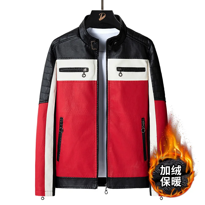 

Spring and Autumn men's standing collar 2028 multi pocket leather jacket PU leather clothes outdoor motorcycle riding clothes