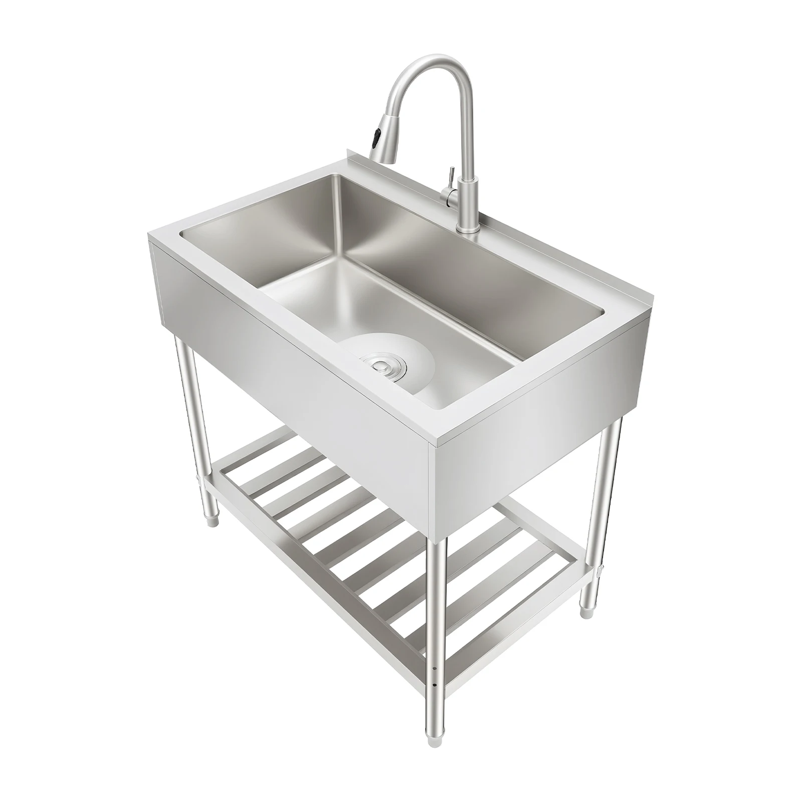 Single Bowl Commercial Sink, Stainless Steel Kitchen Sink With 32.28x17.32x9.45in Deep Basin, Freestanding Utility Sink With Drain Filter