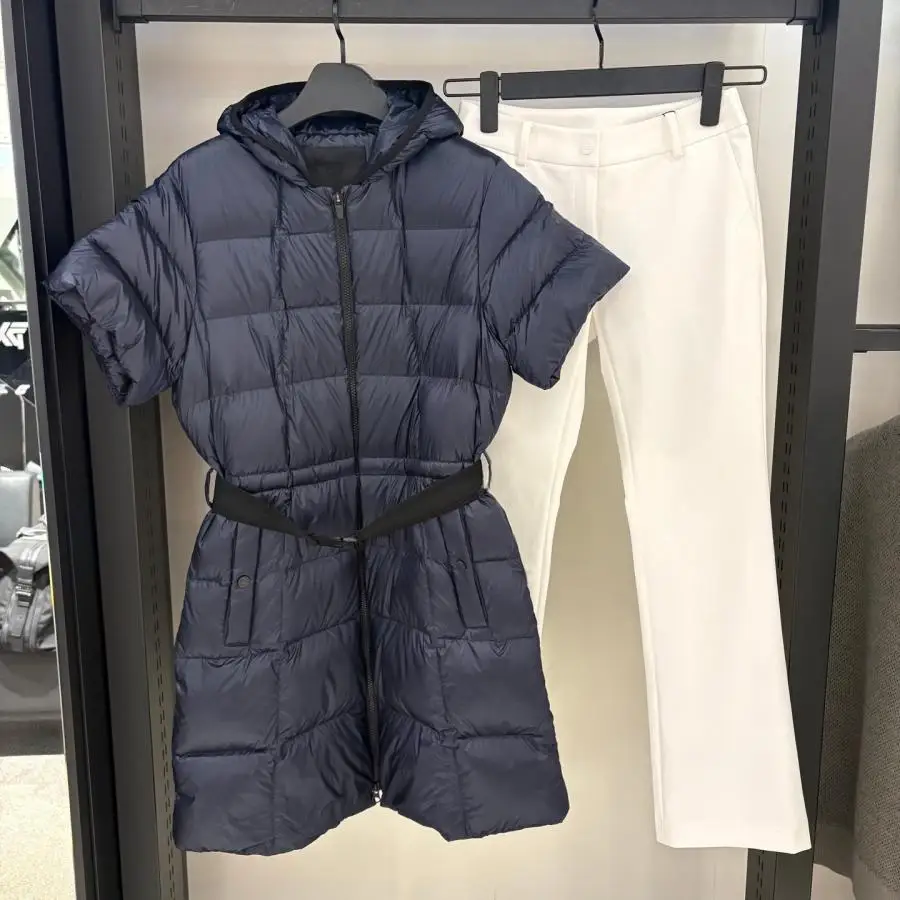 Women Winter New Golf Hooded Mid-length Coat Warm With Belt Ladies Golf Outdoor Sports Outerwear
