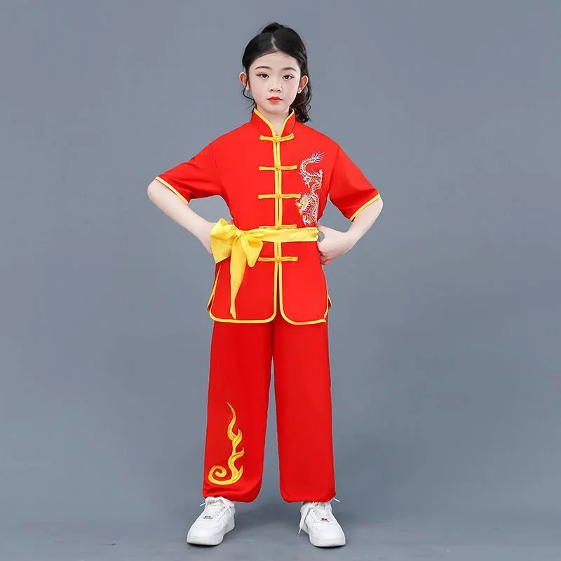 Uniforme de kung fu chinês realizar menino conjunto tai chi crianças wushu conjuntos crianças trajes de artes marciais menina tradicional wushu roupas