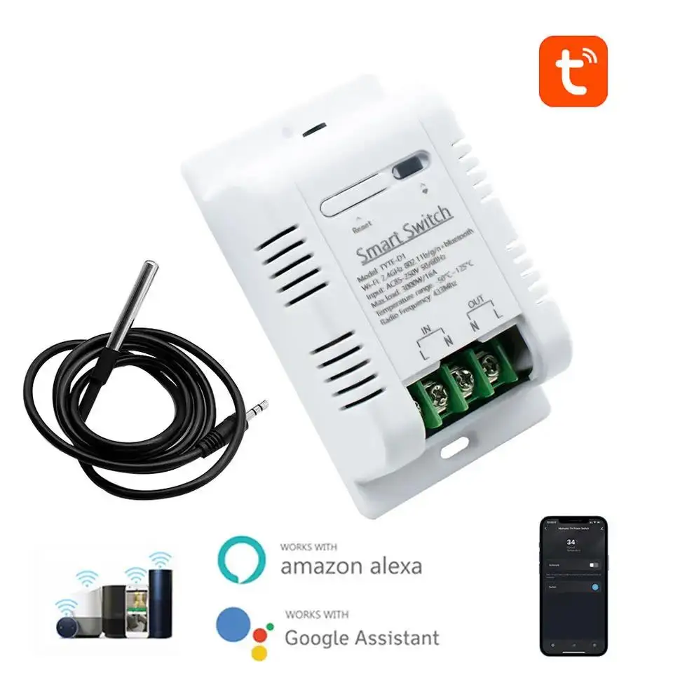 Tuya WiFi Smart Temperature Switch 16A 3000W monitoraggio del consumo energetico termostato compatibile Alexa Google Home Smart Switch