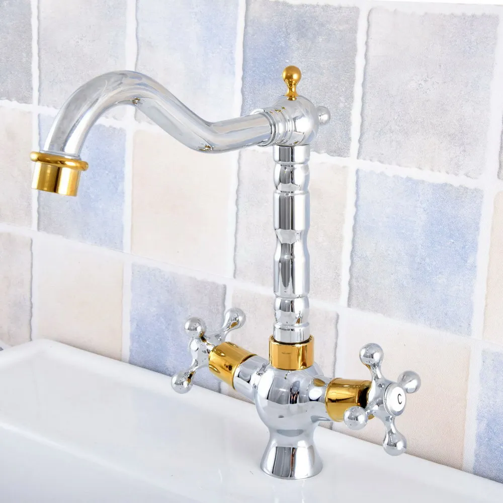 

Bathroom Gold Chrome Brass Bathroom Basin Faucet Cold And Hot Water Mixer Sink Tap Double Handle Deck Mounted Nsf812