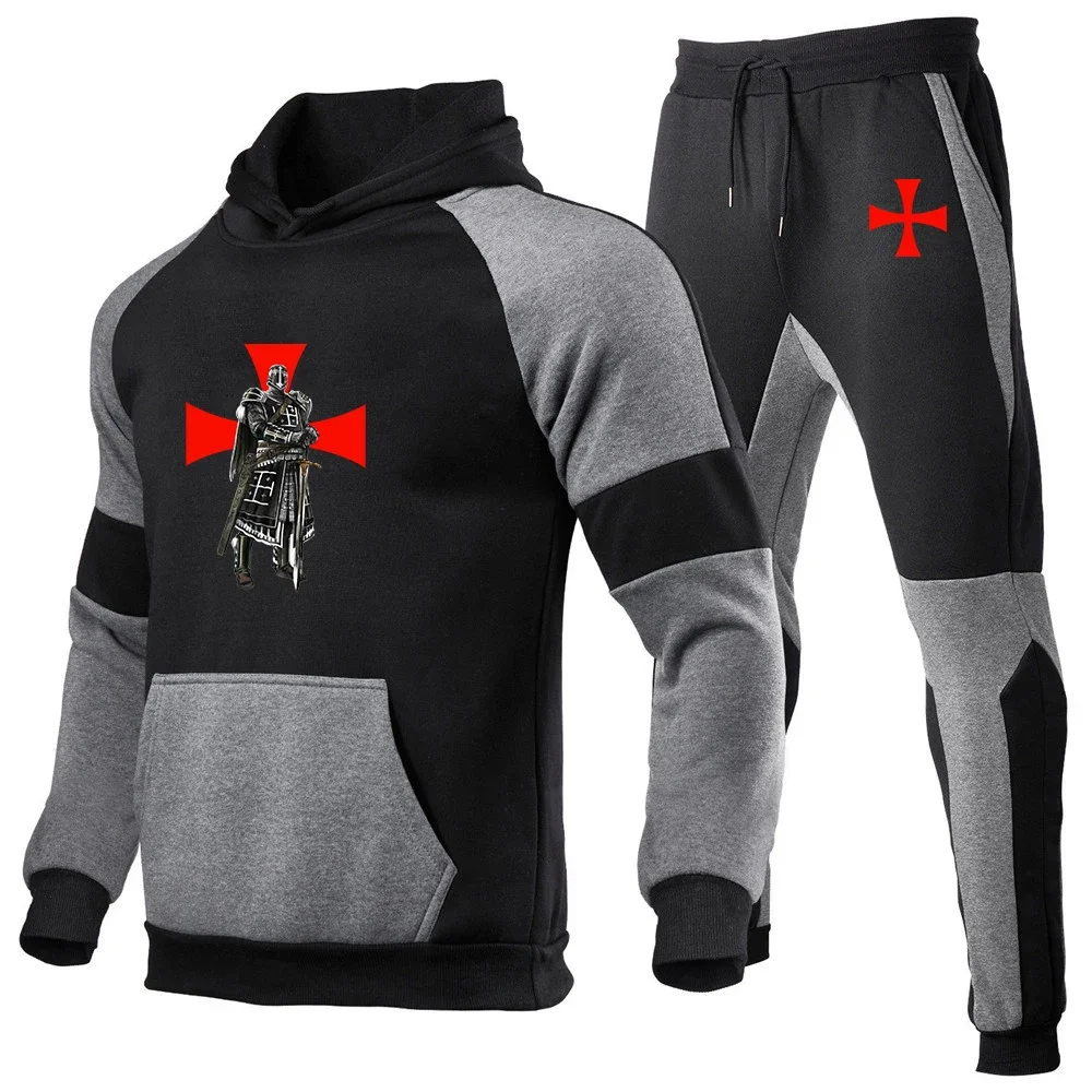 2024 New Knights Templar Autumn Winter Men Tracksuit Hoodies + Pants 2Pcs Sets Fashion Trend Hip Hop Sportswear Sweatshirt Suit