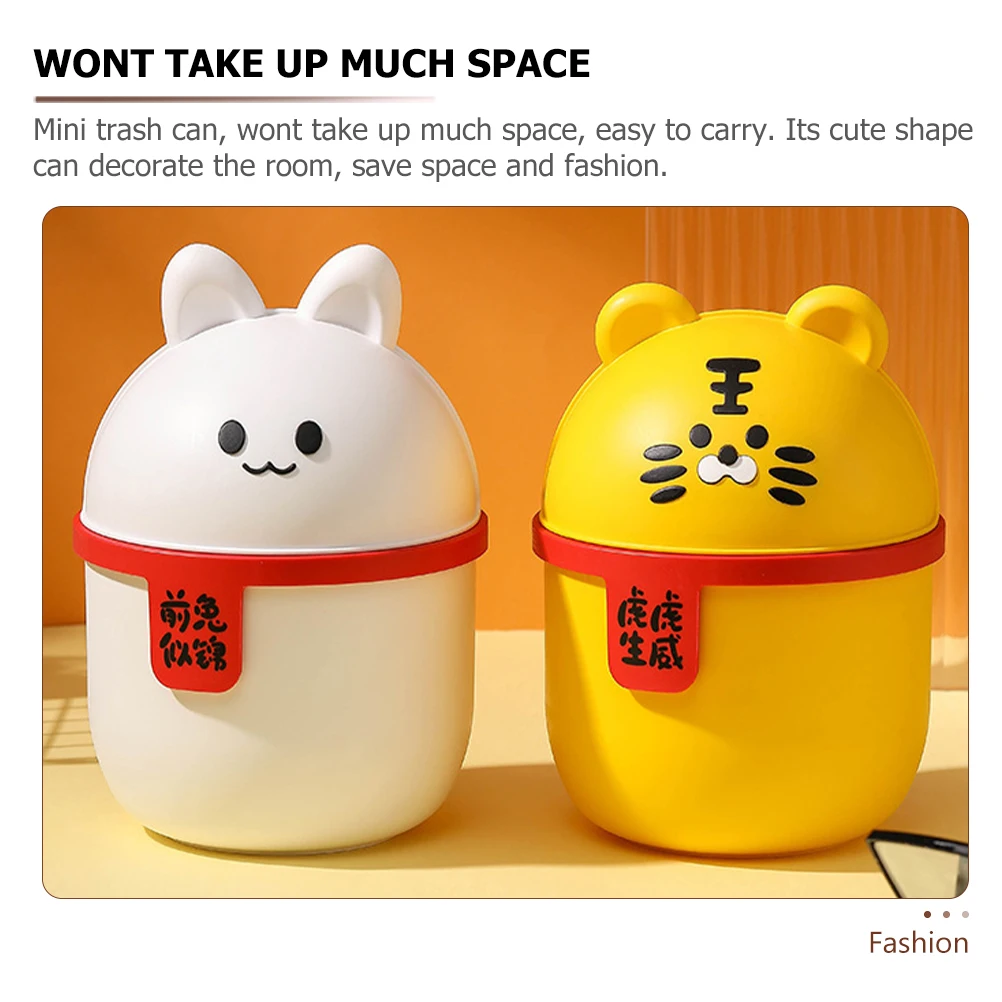 

Cute Mini Can Compact Desktop Garbage Small Space-Saving Bedroom Bathroom Living Room Decorative Lightweight Plastic Waste