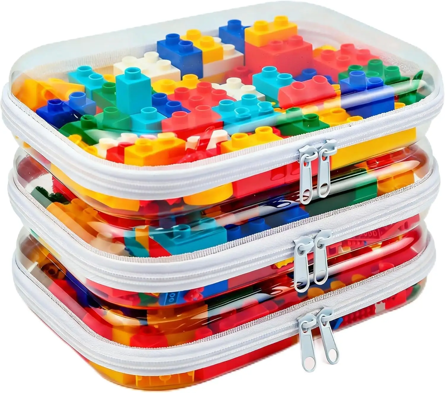

Clear Hard Plastic Zipper Case, Double Zippers Portable Travel Organizer Bin for Cosmetics, Pencil, Snack, Toiletry Storage