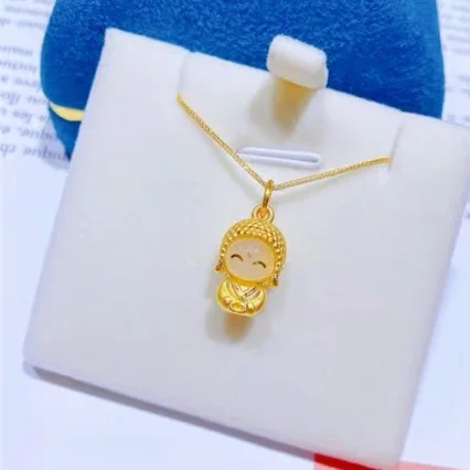 AU999 Gold Smiling Buddha Pendant for Women Xiangyu Baoping Cute Sweet 24K Pure Gold Necklace for Girlfriend Gift