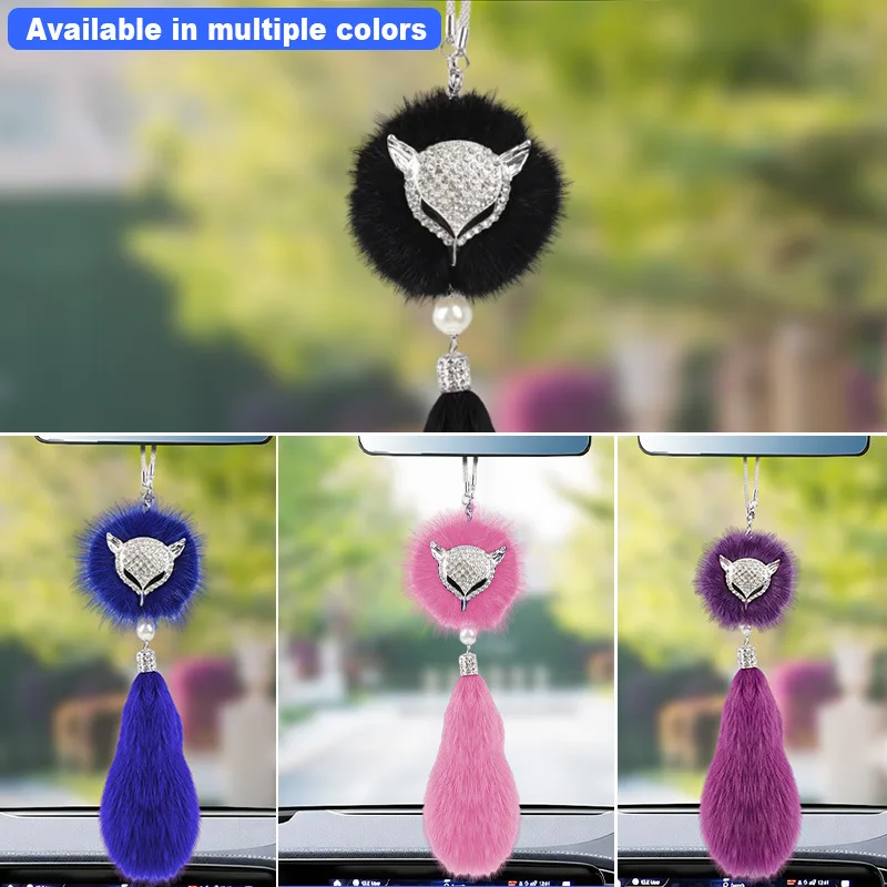 Fox Head Rhinestone Car Ornament, Premium Ladies Car Hanging Pendant for Rearview Mirror