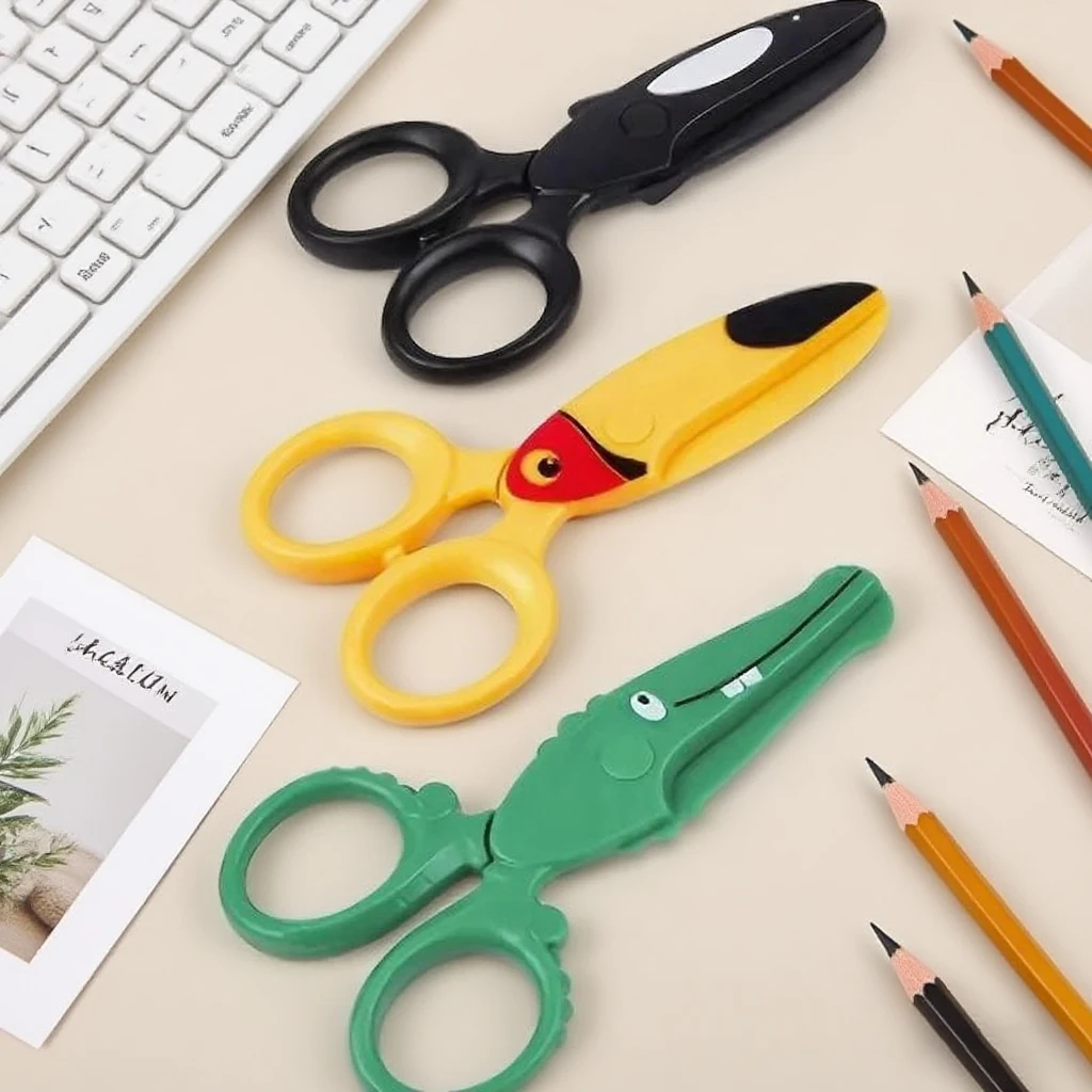 【セール中】子供用安全はさみ、かわいい動物デザインの就学前トレーニングプラスチックはさみ、アート家庭用子供に優しいクラフトDIYツール