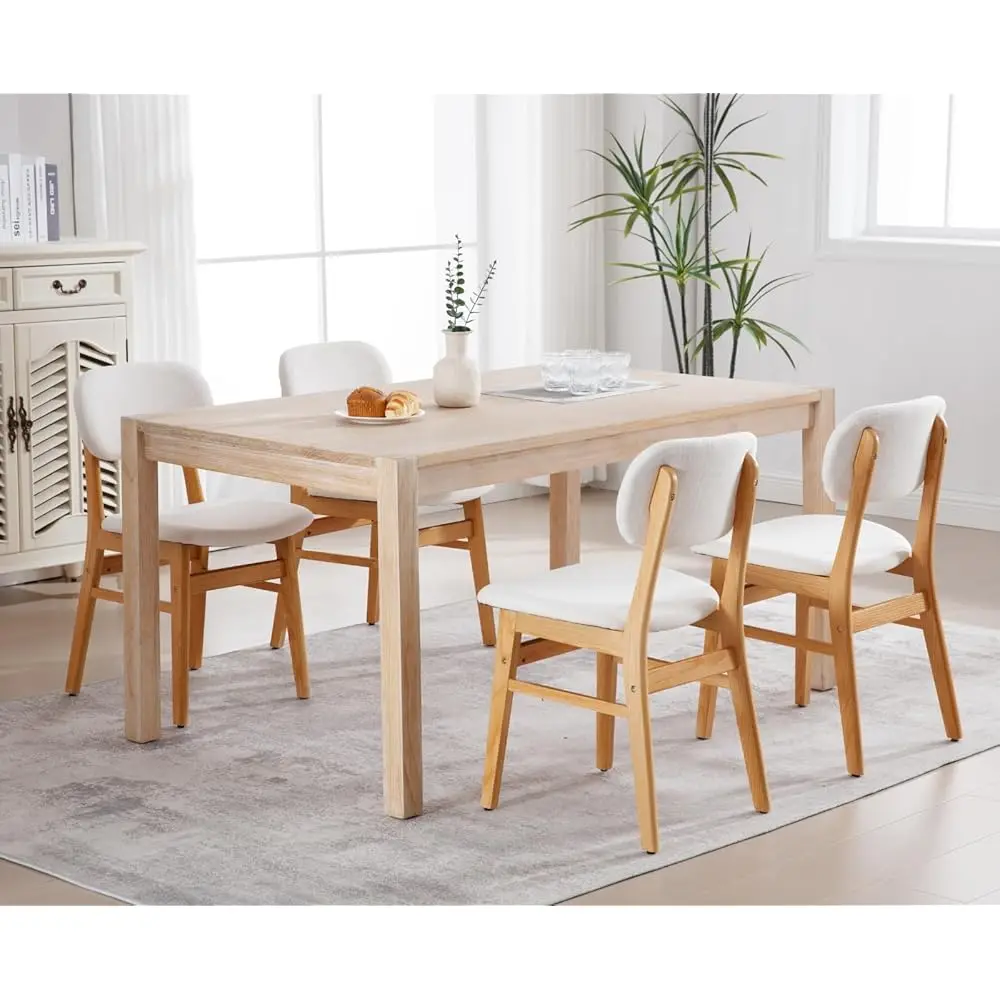 

Wood Dining Chairs Set Of 4 Farmhouse Dining Room Chairs With Upholstered Ba Linen Mid Modern Kitchen Chairs Boho Arml Side
