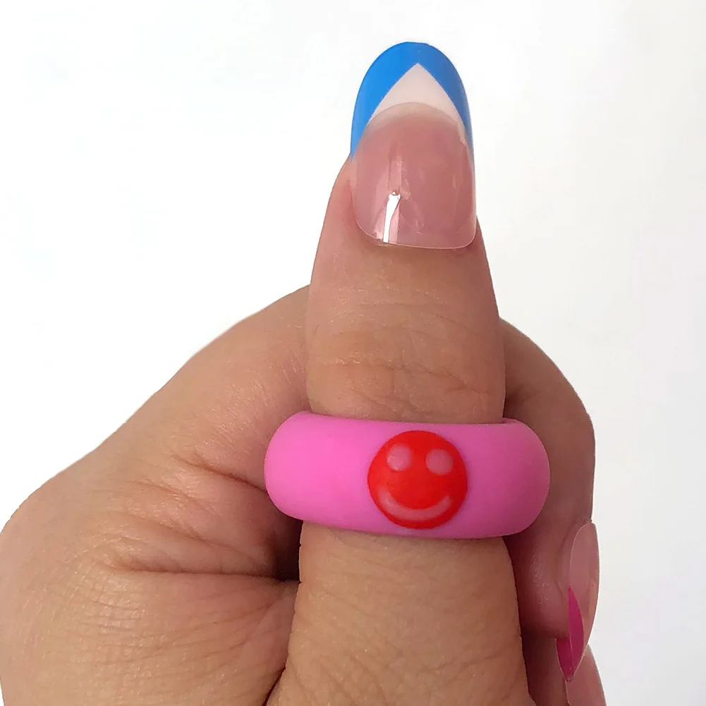 Y2K Creative Pink Ceramic Clay Ring For Women Girl Colorful Flowers Heart Gossip Round Finger Rings Handmade Fashion Jewelry New