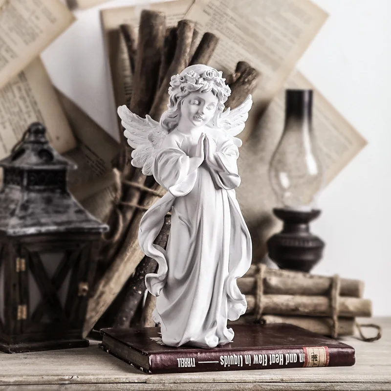 Creative Cute Resin Prayer Angel Statue Fairy Prayer Angel Frame Sculpture Desktop Home Decoration Carving Crafts Ornament