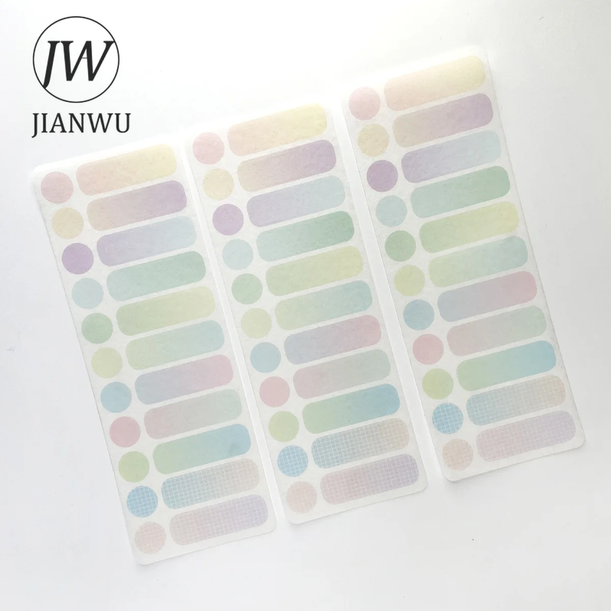 JIANWU 3 Sheets DIY Journal Material Solid Color Plaid Label Sticker INS Scrapbooking Collage Decoration Stationery Stickers