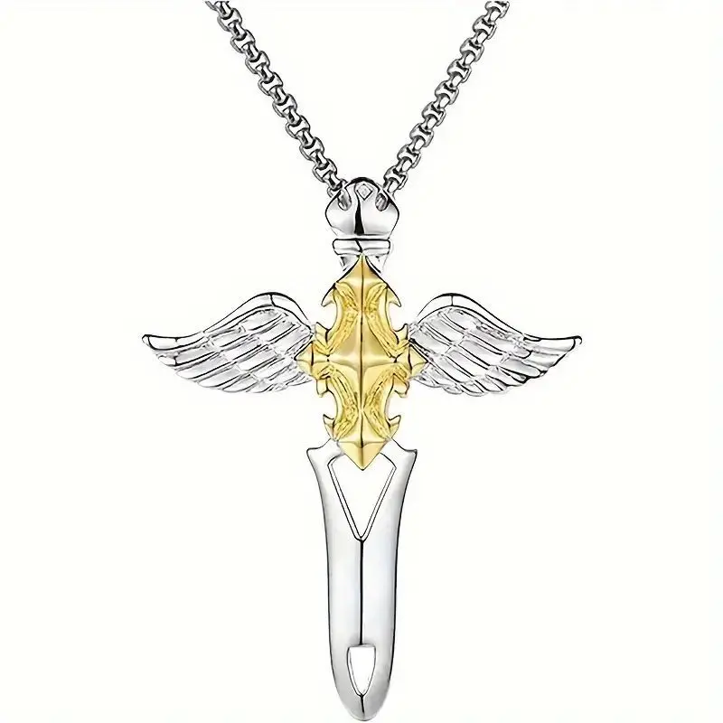 

Cross Necklace Angel Wings Stainless Steel Fashion Retro Versatile Sweater Chain Simple Personalized Gift