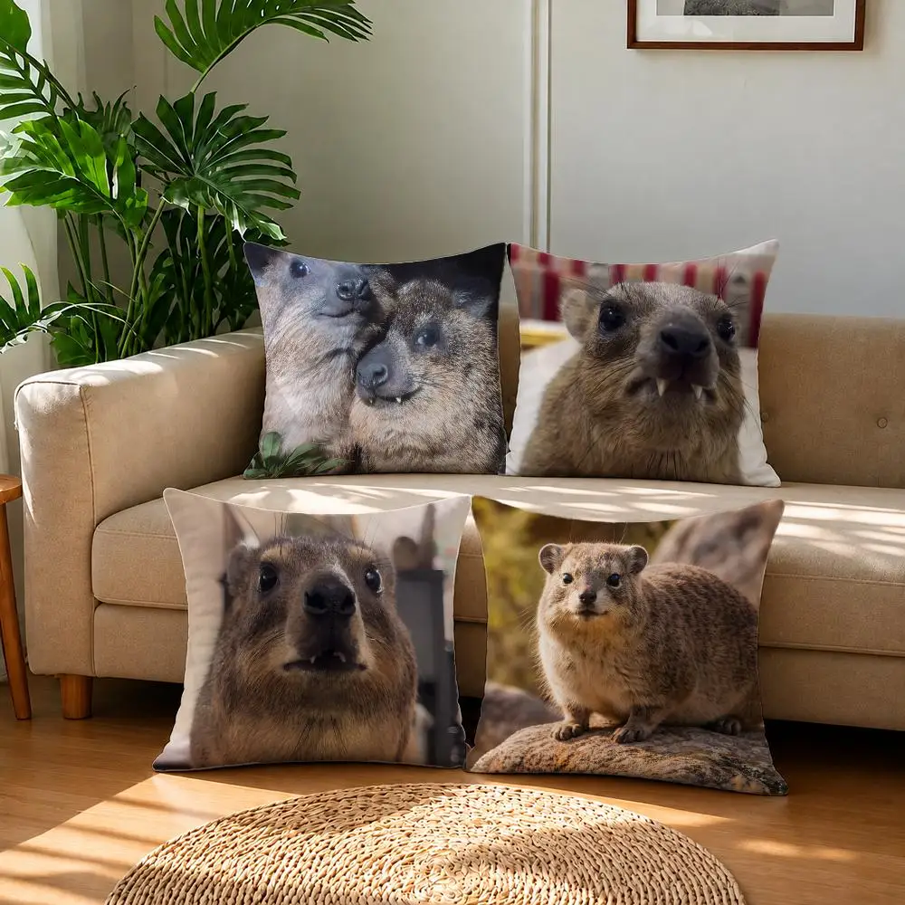 Cute Rock Hyrax Cushion Cover Short Plush Pillowcase, Sofa Bedroom Home Decor & Holiday Gift