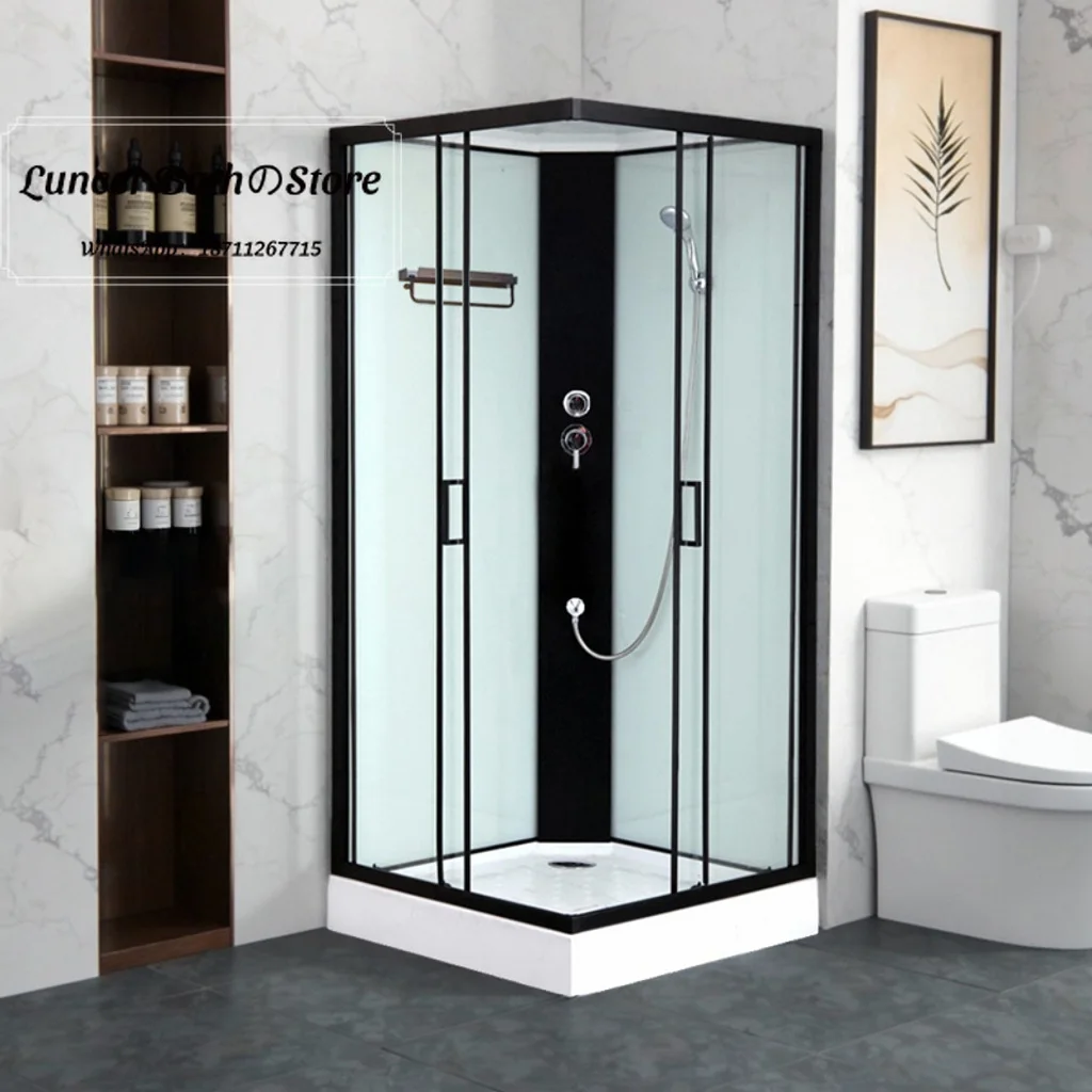 Rectangular integrated shower room glass sliding partition folding door for dry and wet separation bathroom